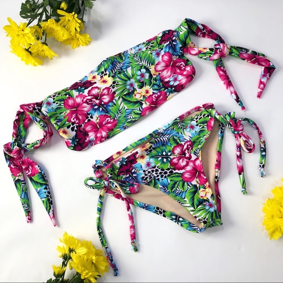 Lucybea.com Other - Tropical tie sleeve bikini